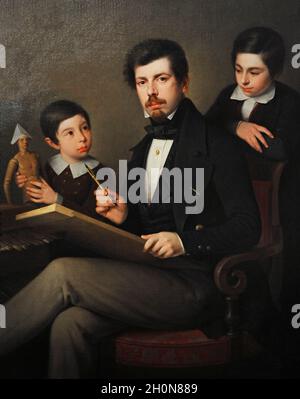 Antonio Maria Esquivel y Suarez de Urbina (1806-1857). Spanischer romantischer Maler. Selbstporträt mit seinen Söhnen Carlos und Vicente, 1843. Museum der Römer Stockfoto