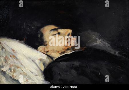 Gustavo Adolfo Becquer (1836-1870). Spanischer Dichter. Becquer auf seinem Sterbebett, 1870. Gemälde von Vicente Palmaroli (1834-1896). Museum der Romantik. Verrückt