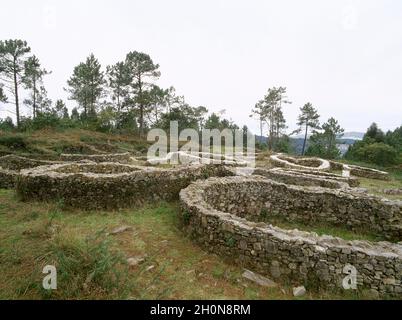 Spanien. Galicien. Provinz La Coruña. Cabana de Bergantiños. Castro von Borneiro. Castro-Kultur. Späte Eisenzeit. Abrechnung. Stockfoto