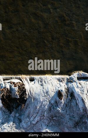 Nahaufnahme von Salzflächen im Wasser. Stockfoto