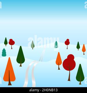 Flacher Stil Winter Wald Landschaft Karte Vorlage Winter Cartoon Hintergrund Vektor Stock Vektor