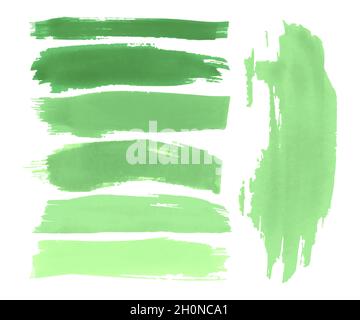 Färben Sie die Farbe ab. Grüne Sprühelemente. Isoliertes Schmutziges Banner. Rahmen Mit Farbszungen. Abstrakt die Farbe verschmieren. Stock Vektor