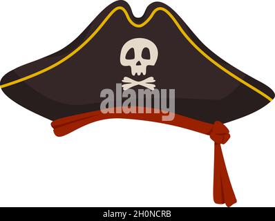 Piratenhut mit Totenkopf und Kreuzknochen. Festlicher Kopfschmuck für Maskerade, Karneval oder Urlaub Stock Vektor
