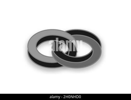 Doppelter Mobius 3D-Streifen. Räumliche Figur mit nach oben gedrehten Oberflächen. Optische Täuschung mit doppelter Kreiskontur. Logo, das Umsatz, Wiederholbarkeit, Stock Vektor