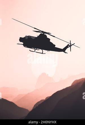 Amerikanische Angriffshubschrauber Silhouette im Flug Stockfoto