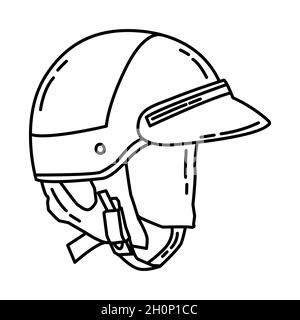 Polizei Motorrad Helme Teil der Polizei Ausrüstung und Zubehör Handgezeichnete Icon Set Vektor. Stock Vektor