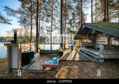 Sauna auf den Inseln Ruuhonsaaret, Taipalsaari, Finnland Stockfoto