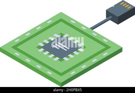Isometrischer Vektor des Prozessorsymbols reparieren. Laptop-Service. Support-Fix Stock Vektor