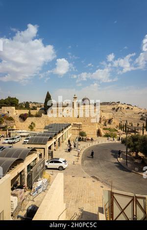 jerusalem-israel. 13-10-2021. Blick von oben auf die westliche Mauer und den Tempelberg und die Al Aqsa Moschee Stockfoto