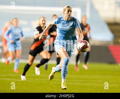 Manchester, England, 13. Oktober 2021. Alanna Kennedy aus Manchester City während des Spiels des FA Women's Continental League Cup im Academy Stadium, Manchester. Bildnachweis sollte lauten: Andrew Yates / Sportimage Stockfoto