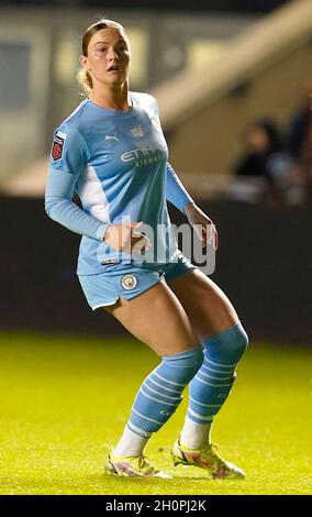 Manchester, England, 13. Oktober 2021. Ruby Mace aus Manchester City während des FA Women's Continental League Cup-Spiels im Academy Stadium, Manchester. Bildnachweis sollte lauten: Andrew Yates / Sportimage Stockfoto