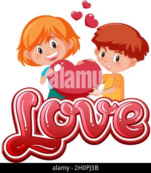 Junge und Mädchen halten Herz Symbol Illustration Stock Vektor