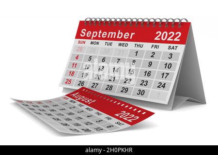 2022 Jahre. Kalender für September. Isolierte 3D-Darstellung Stockfoto