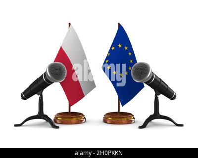 Die Beziehungen zwischen Polen und der EG auf weißem Hintergrund. Isolierte 3D-Darstellung Stockfoto
