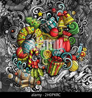 Kritzeln Happy New Year Grafik Illustration. Frohe Weihnachten Kunst Hintergrund. Stockfoto