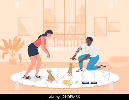 Annahme Welpen flache Farbe Vektor Illustration Stock Vektor