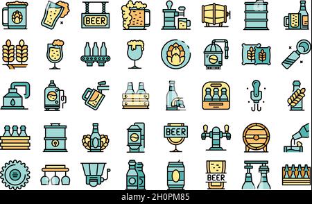 Brauereisymbole setzen den Umrissvektor. Bieralkohol. Getränkedose Stock Vektor