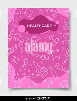 Healthcare-Industrie-Konzept mit Doodle-Stil für Vorlage von Bannern, Flyer, Bücher und Magazin-Cover-Vektor-Illustration Stockfoto