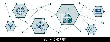 Konzept von Phishing mit verbundenen Symbolen Stockfoto