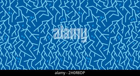 Blauer Himmel Wasser Tropfen Blitze Nahtlose Abstrakte Lineart Geometrische Hintergrund Muster Vektor Kunst Stock Vektor
