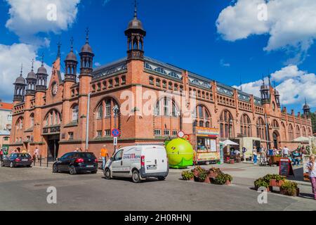 DANZIG, POLEN - 2. SEPTEMBER 2016: Hala Targowa Covered Market Building in Danzig, Polen Stockfoto