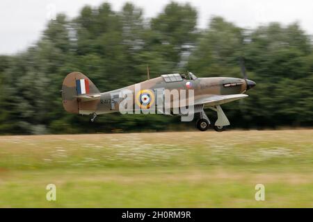 Hawker Hurrican Mk XIIA RF-R, R4175 G-Huri, geflogen im Zweiten Weltkrieg von tschechischem Flugass Pilot: Sgt. Josef František DFM Bar. VM. Mit Sitz bei RAF Northolt. Stockfoto