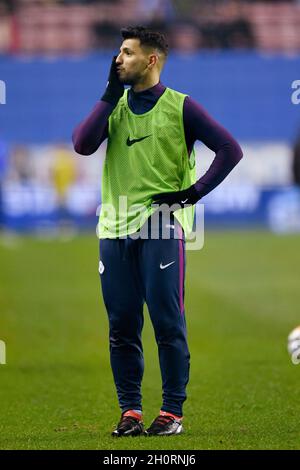 Sergio Aguero von Manchester City während des Warm-Up Stockfoto