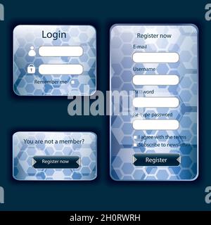 Modernes blaues Anmeldeformular für Webkarten Stock Vektor