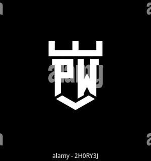 PW Logo Initial Monogramm mit Burg Form Stil Design-Vorlage isoliert auf schwarzem Hintergrund Stock Vektor