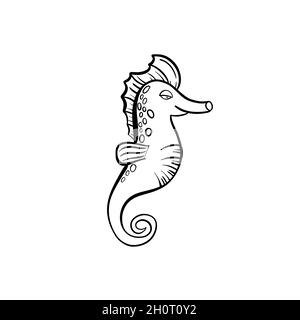 Sea Horse. Handgezeichnetes Meerestier. Seetödel. Stock Vektor