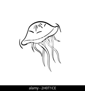 Schwarzer Umriss Vektor Doodle Cartoon Qualle Symbol Stock Vektor