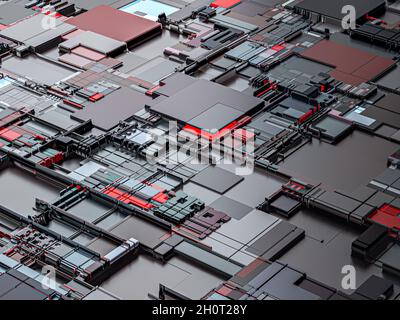 Abstrakter technischer Science-Fiction-Hintergrund. 3d-Rendering von futuristischen Hintergrundmustern Stockfoto