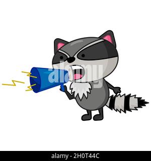 Niedliche Waschbär-Charakter schreiend in Lautsprecher Fla Stock Vektor