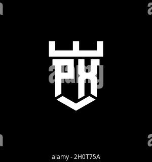 PX-Logo anfängliches Monogramm mit Burg Form Stil Design-Vorlage isoliert auf schwarzem Hintergrund Stock Vektor