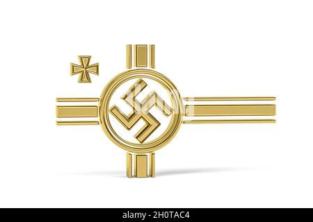 Goldenes nazismus-Symbol auf weißem Hintergrund isoliert - 3D-Rendering Stockfoto