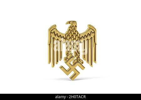 Goldenes nazismus-Symbol auf weißem Hintergrund isoliert - 3D-Rendering Stockfoto