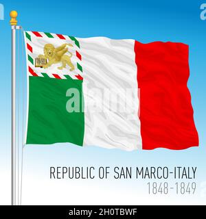 Historische Flagge der Republik San Marco, 1848 - 1849, Vektorgrafik Stock Vektor