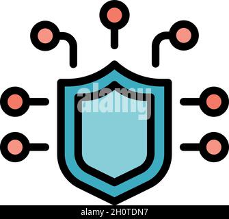 Cyber-Shield-Symbol. Umriss Cyber Shield Vektor Symbol Farbe flach isoliert Stock Vektor