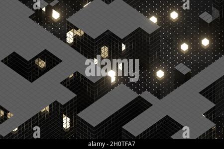 Würfel und abstrakte Geometrien, 3d-Rendering. Digitale Zeichnung des Computers. Stockfoto