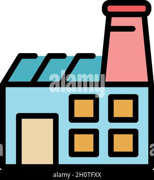 Symbol der Textilfabrik. Umriss Textil Fabrik Vektor Symbol Farbe flach isoliert Stock Vektor