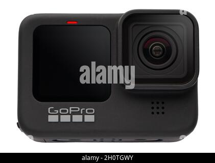 NEW YORK CITY, USA - 21. SEPTEMBER 2021: GoPro HERO 9 Schwarz isoliert auf weißem Hintergrund. Stockfoto