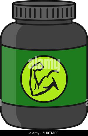 Proteinpulverbehälter mit Muskel-Symbol für Fitness-Konzept in Vektor-Symbol Stock Vektor