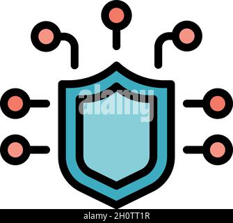 Cyber-Shield-Symbol. Umriss Cyber Shield Vektor Symbol Farbe flach isoliert Stock Vektor
