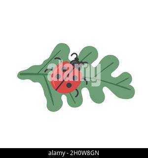 Marienkäfer auf grüne Blatt sitzen Stock Vektor