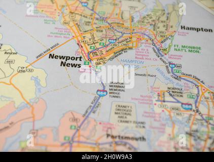 Stadtplan von Newport News, VA Stockfoto