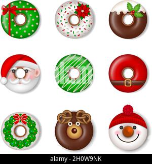 Lustige weihnachtsdonuts. Isolierte weihnachtsbonbons Stock Vektor