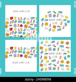 Brettspiele Club - Text Banner. Brettspiel-Community. Bunte Cartoon Stil Vektor Illustration. Stock Vektor