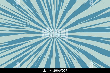 Pop Art radial bunte Comics Buch Magazin Cover. Gestreifter grauer und blauer digitaler Hintergrund. Cartoon lustige Retro-Muster Streifen verspotten. Vektor Stock Vektor