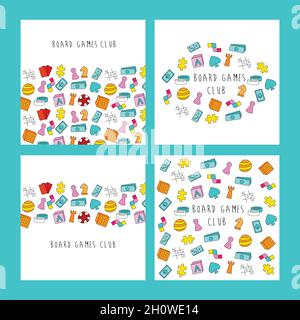 Brettspiele Club - Text Banner. Brettspiel-Community. Bunte Cartoon Stil Vektor Illustration. Stock Vektor
