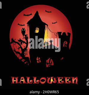 Happy Halloween Vektor-Design. Design in Fledermaus, Spinnen und Kürbissen. Konzeptelement für Plakate, Banner, Einladungen, Hintergrunddekorationen. Stock Vektor